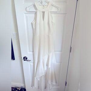 White Halter Neck High Low Dress
